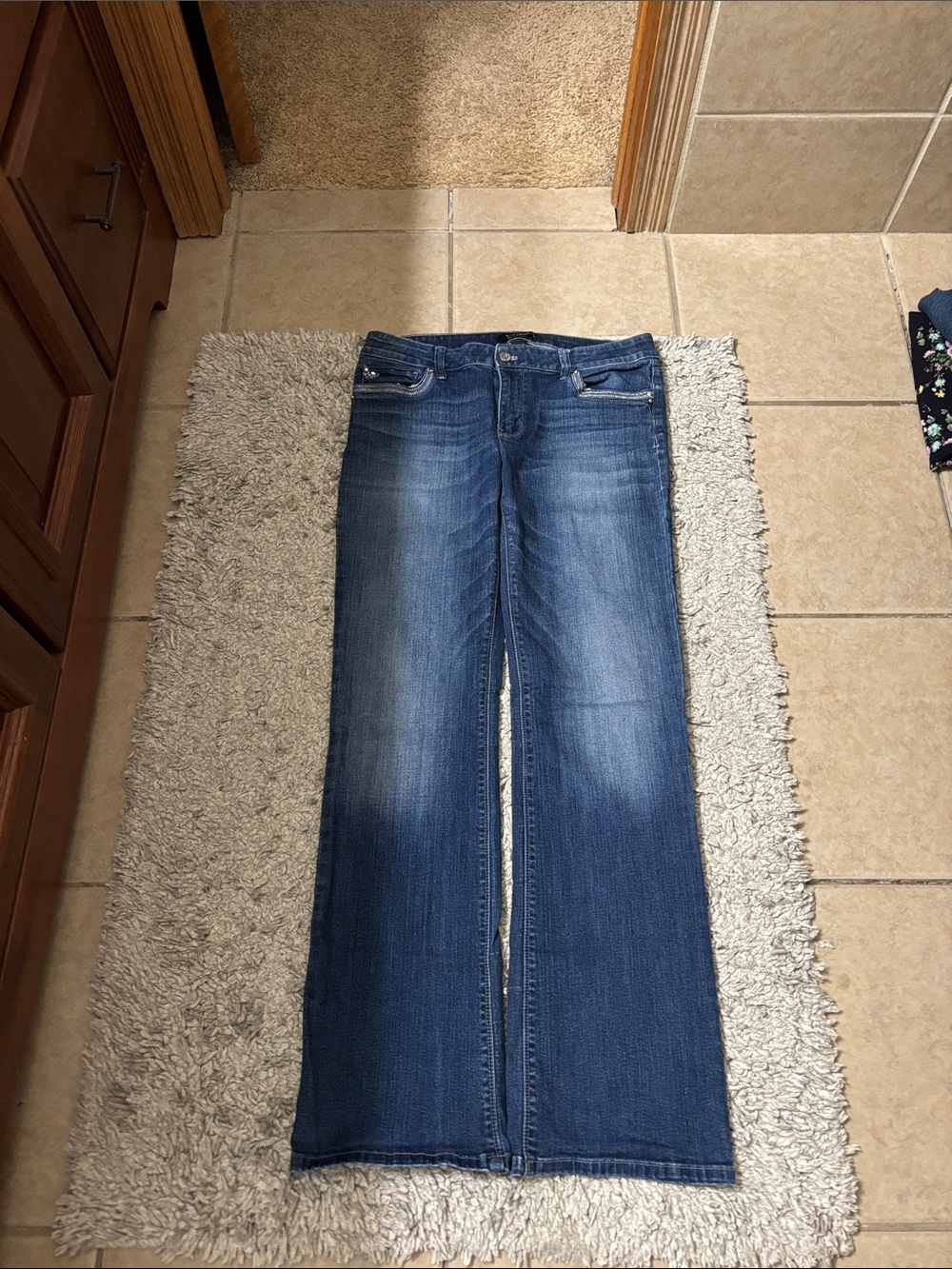 White House Black Market Women's Dark Blue Flare Jeans